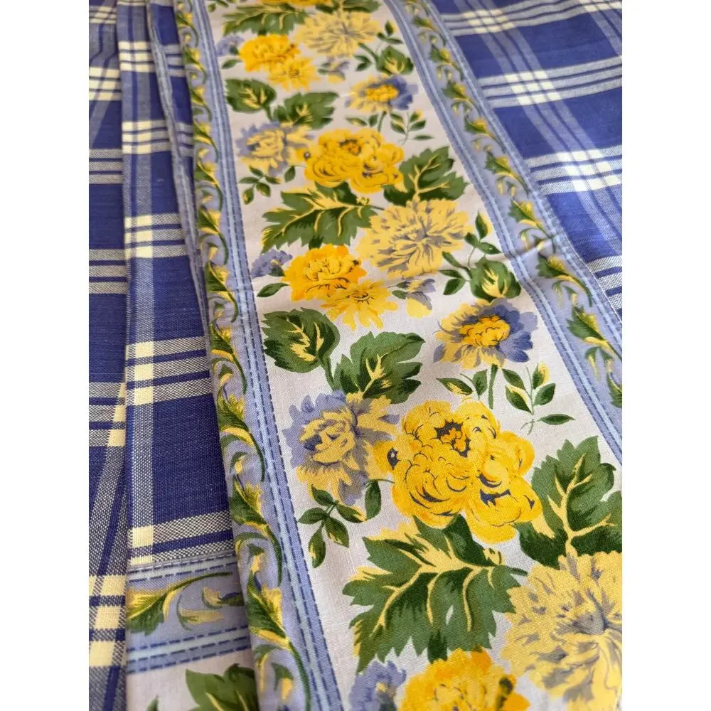 Williams Sonoma Reversible CottonTablecloth Lavender Check Yellow Floral Print